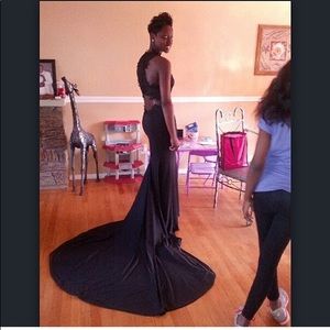 Long train black lace prom dress PROM FLASH SALE‼️